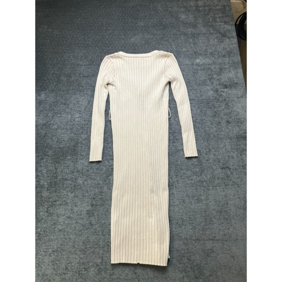 Forever 21 Sweaters - Forever 21‎ Sweater Dress Womens Medium Ivory Ribbed Knit V Neck Button Front